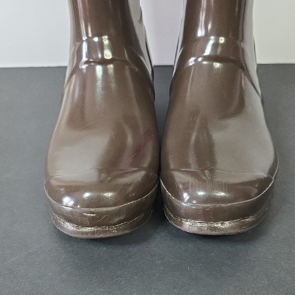 Hunter Size 8 Gloss Dark Brown Tall Rubber Rain Boots - Picture 7 of 16
